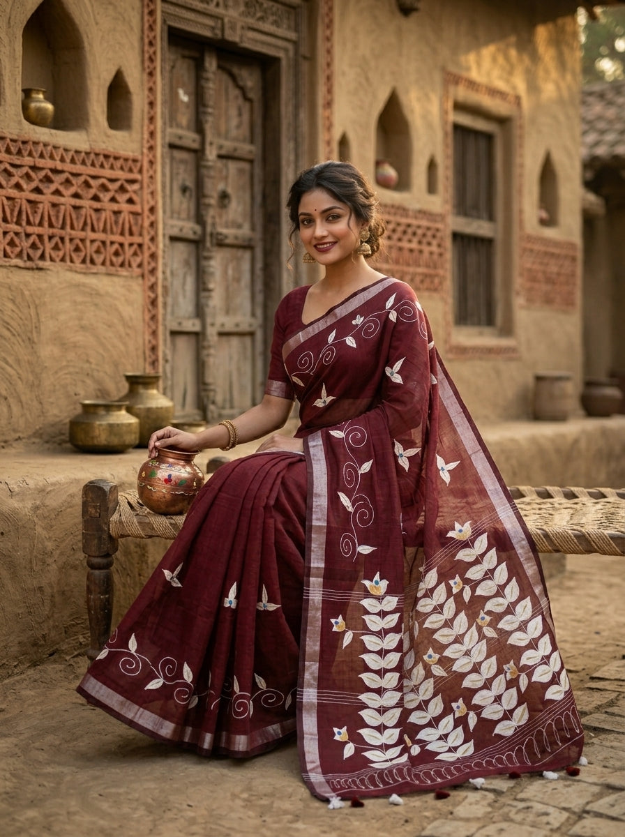 Mudrika Weave Hand Painted Cotton Saree
