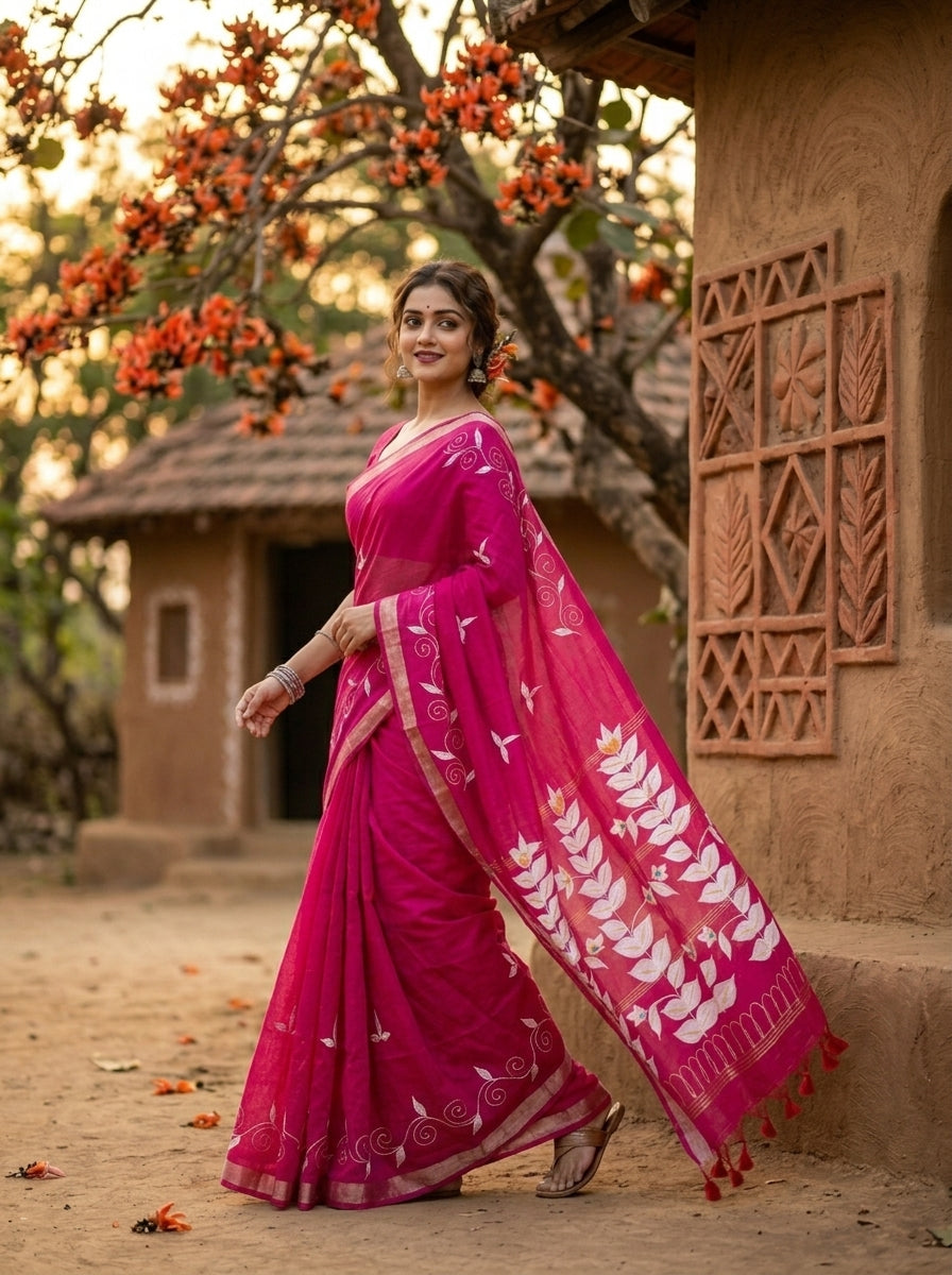 Mudrika Weave Hand Painted Cotton Saree