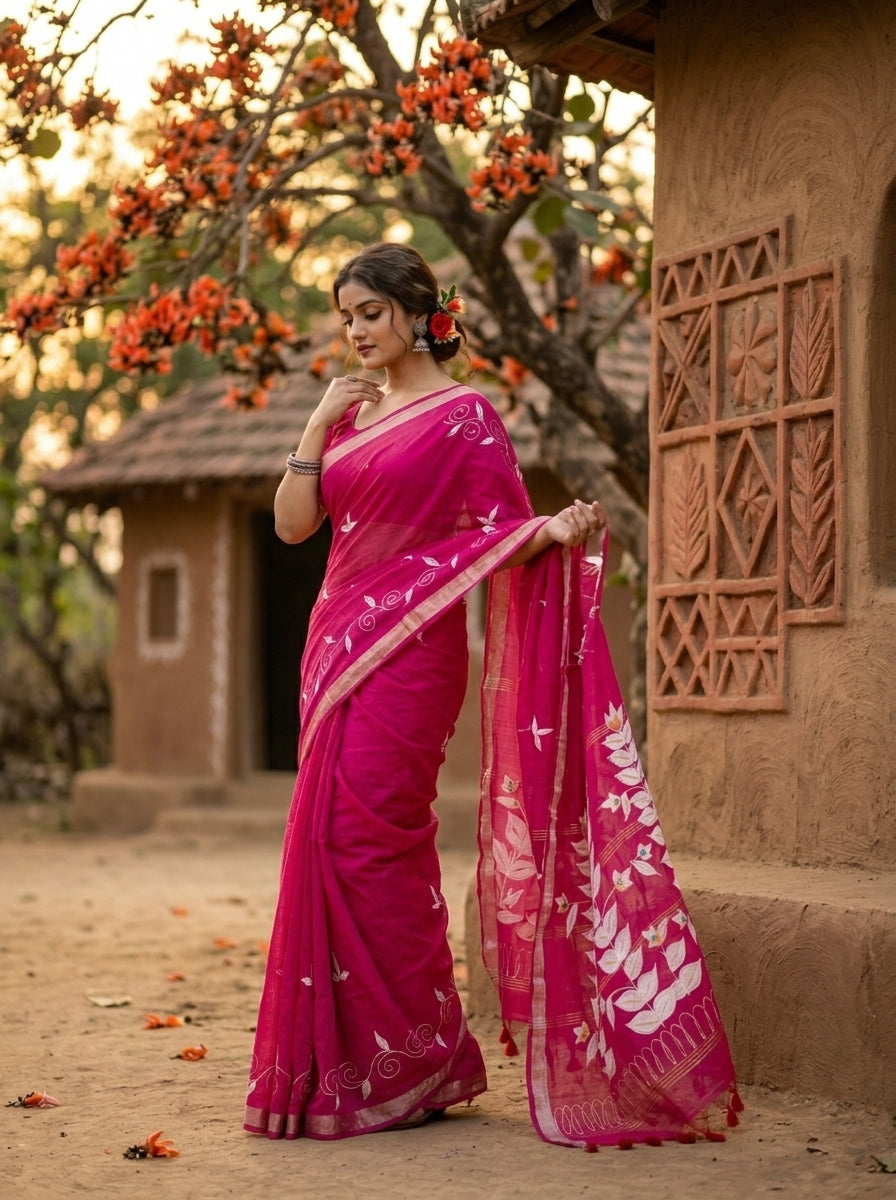 Mudrika Weave Hand Painted Cotton Saree
