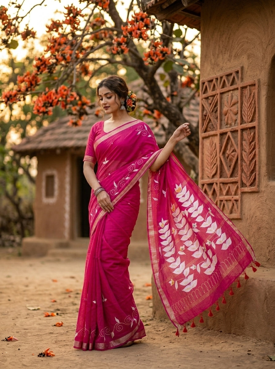 Mudrika Weave Hand Painted Cotton Saree