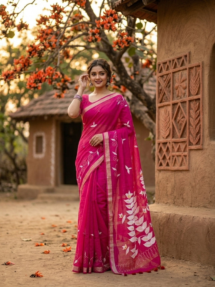 Mudrika Weave Hand Painted Cotton Saree