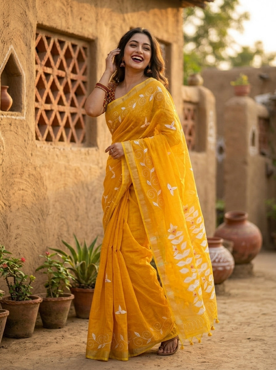 Mudrika Weave Hand Painted Cotton Saree