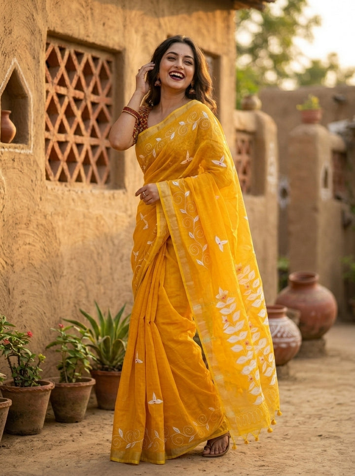 Mudrika Weave Hand Painted Cotton Saree