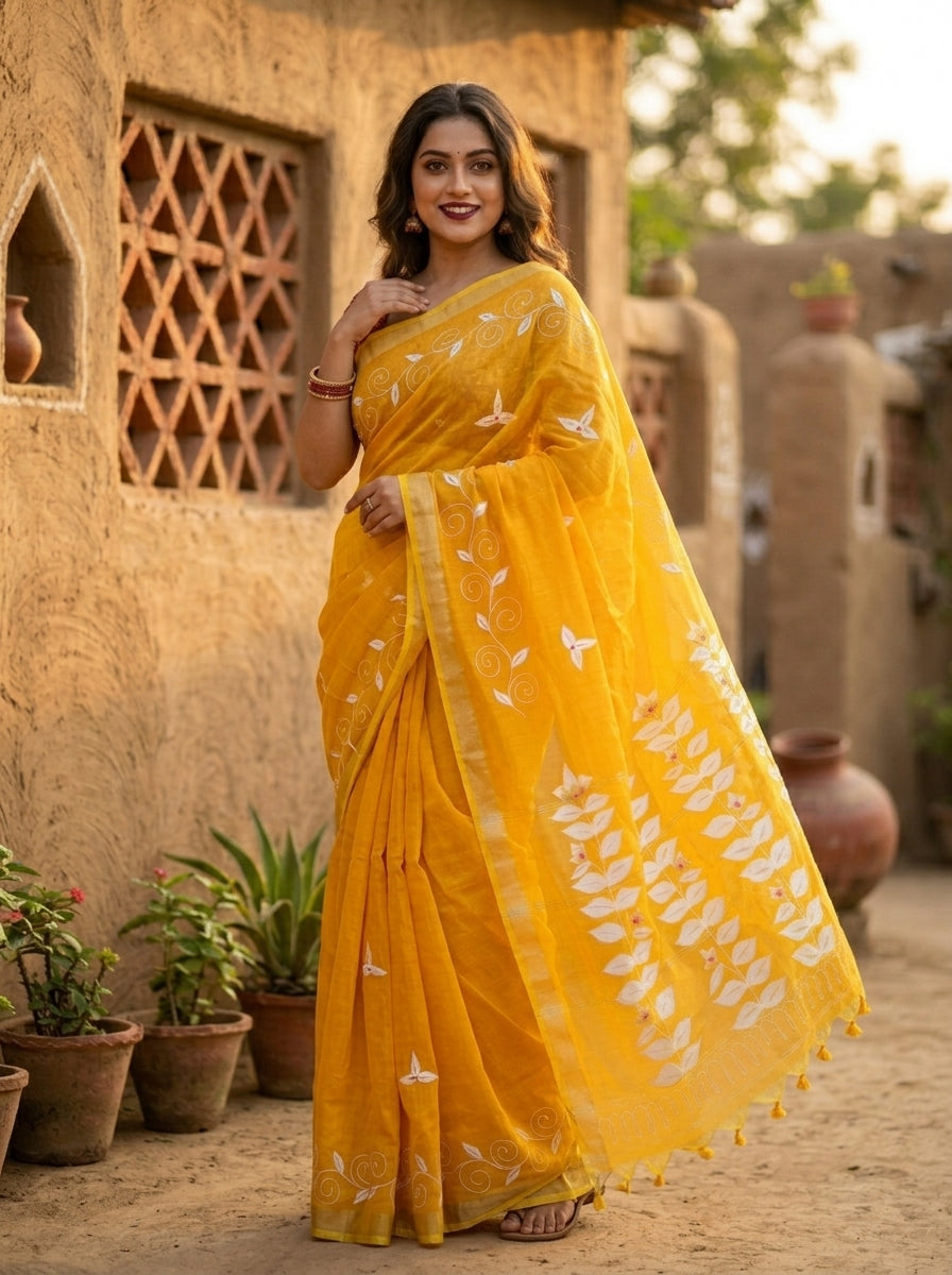 Mudrika Weave Hand Painted Cotton Saree
