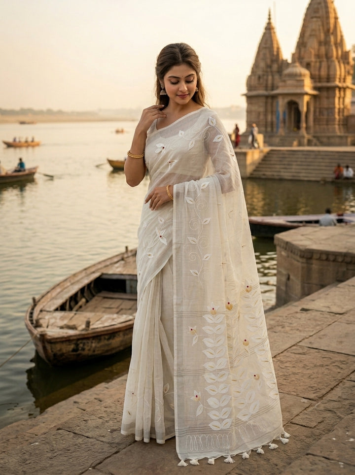 Mudrika Weave Hand Painted Cotton Saree