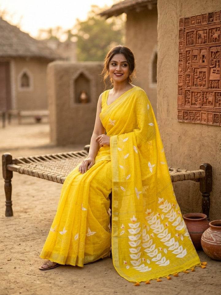 Mudrika Weave Hand Painted Cotton Saree