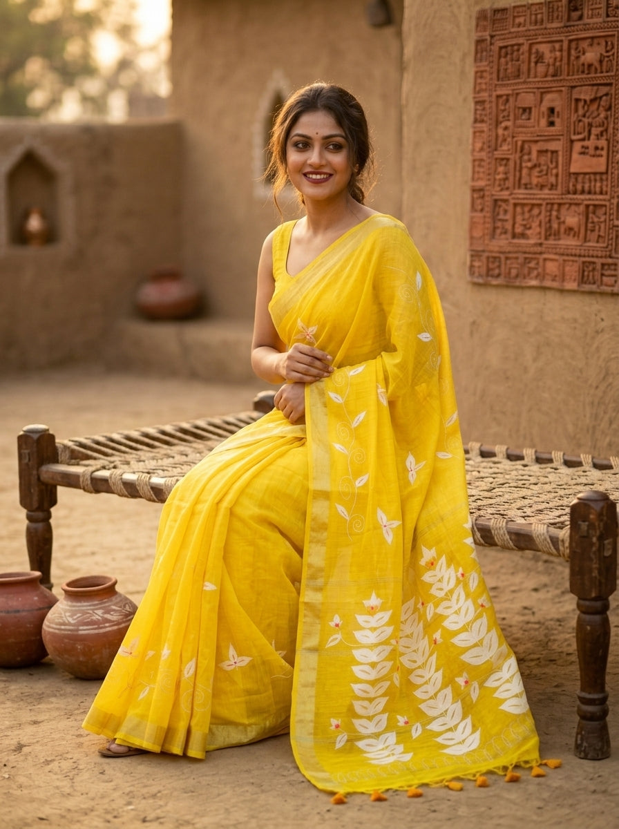 Mudrika Weave Hand Painted Cotton Saree