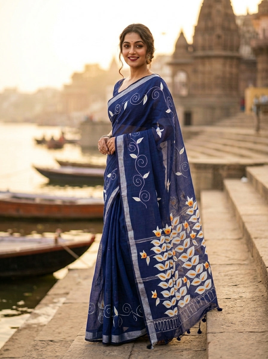 Mudrika Weave Hand Painted Cotton Saree
