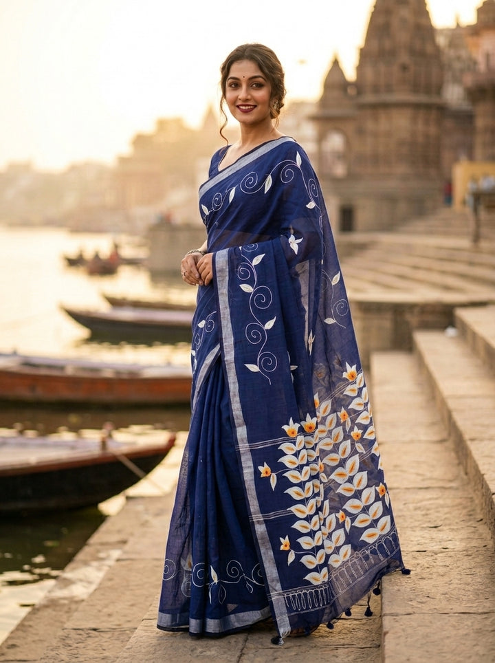 Mudrika Weave Hand Painted Cotton Saree
