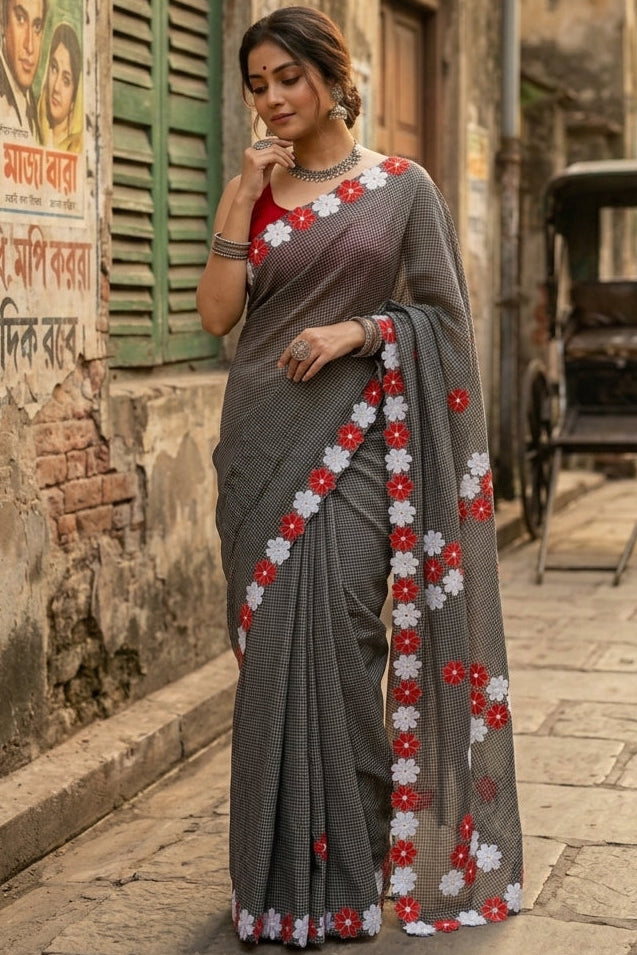 Surdhwani- Reshom Kota Applique Saree