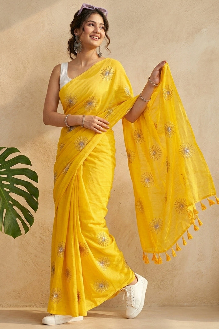Stole My Heart Sequins Work Mul Cotton Saree