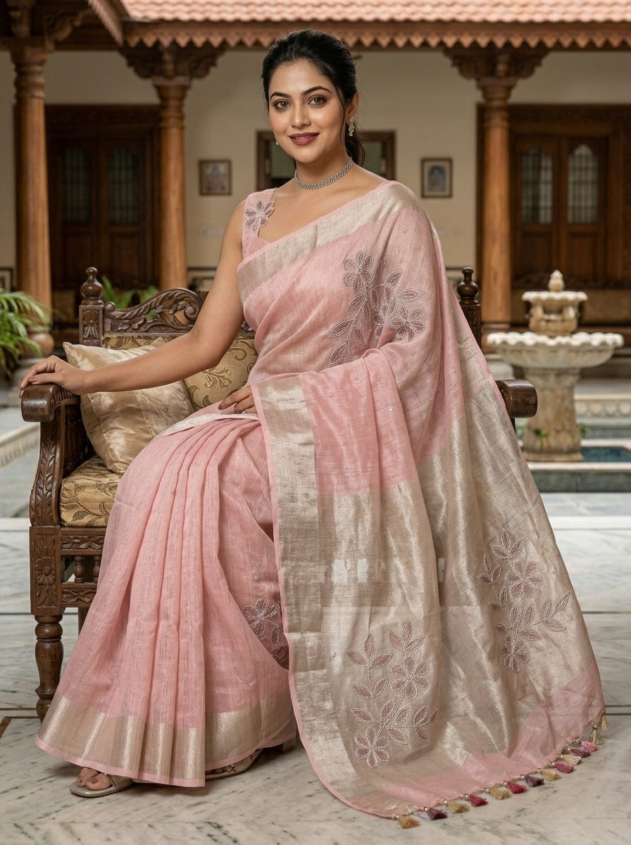 Pearl Millete ( Pure Tissue Linen Saree)