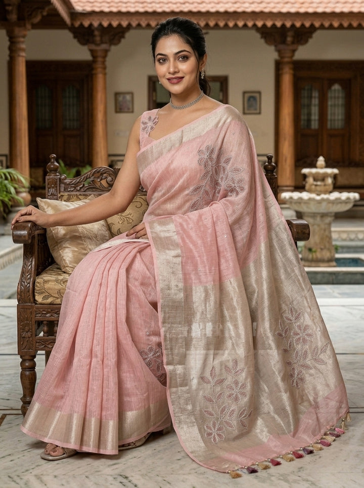 Pearl Millete ( Pure Tissue Linen Saree)