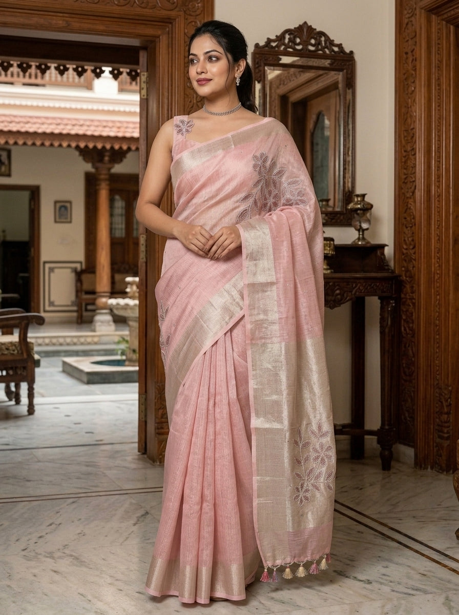 Pearl Millete ( Pure Tissue Linen Saree)