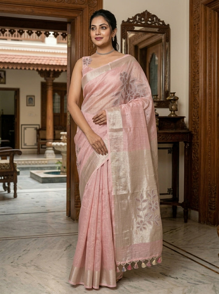 Pearl Millete ( Pure Tissue Linen Saree)