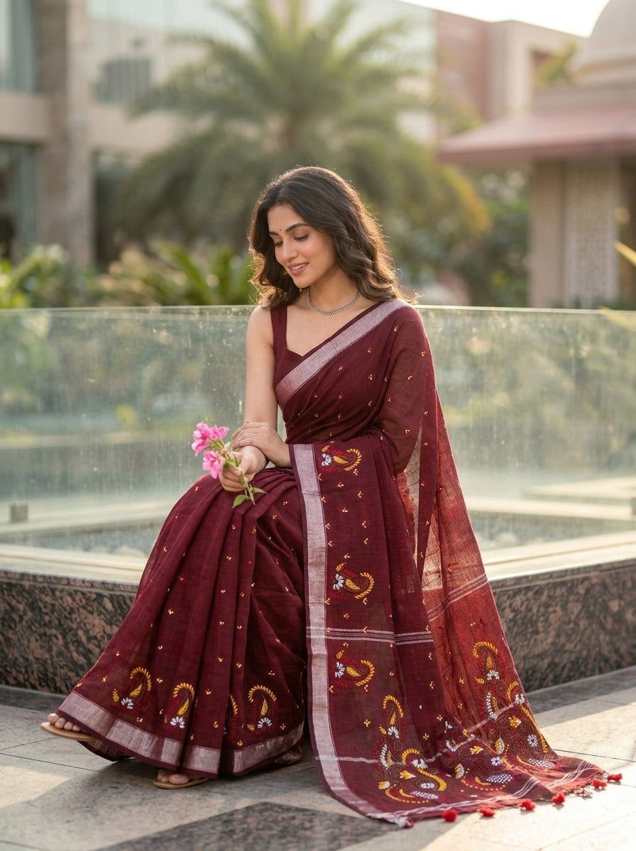 The Scarlet Heritage Khadi Linen Saree