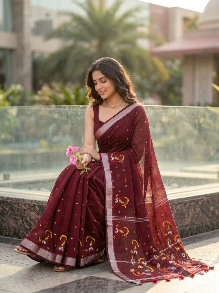 The Scarlet Heritage Khadi Linen Saree