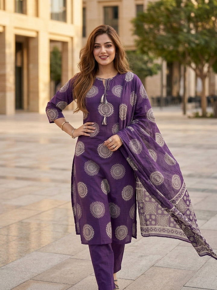 Majestic Plum Cotton Kurti Set