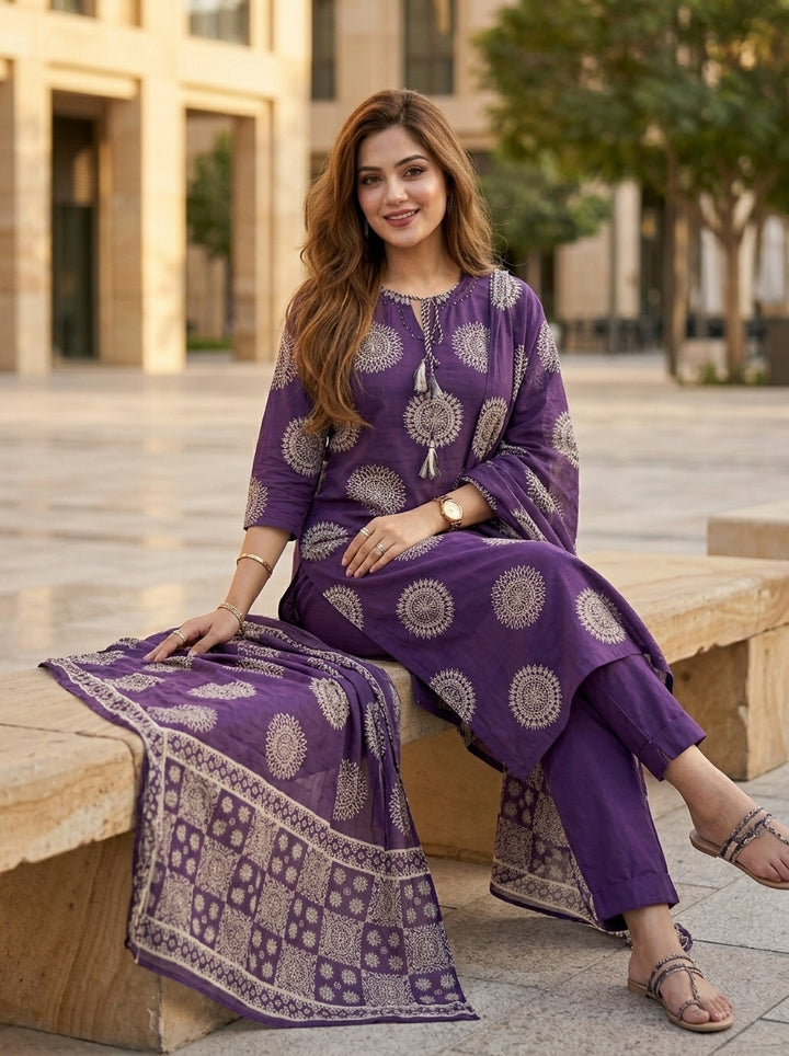 Majestic Plum Cotton Kurti Set