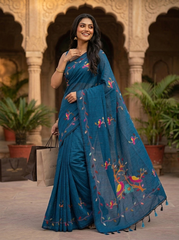Echoes of Birdsong Khadi Cotton Saree
