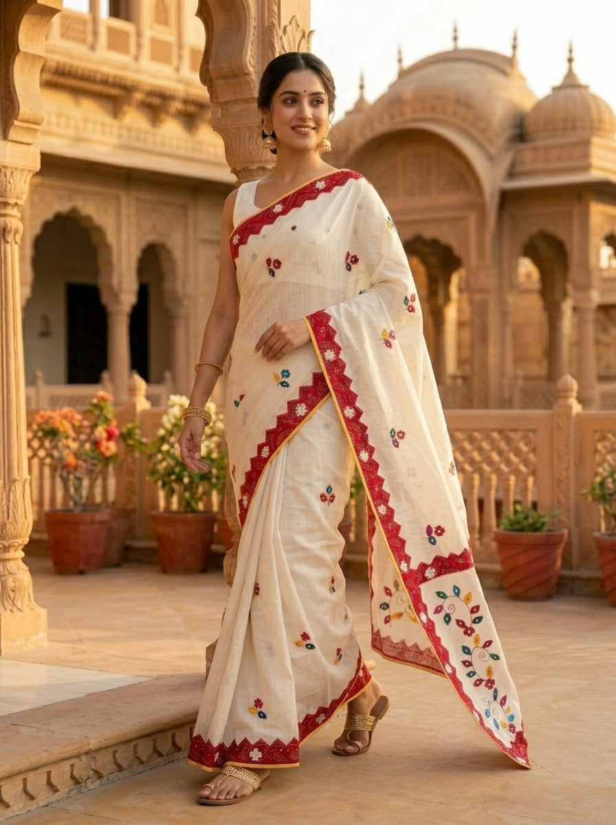 Garden Reverie Khadi Linen Saree