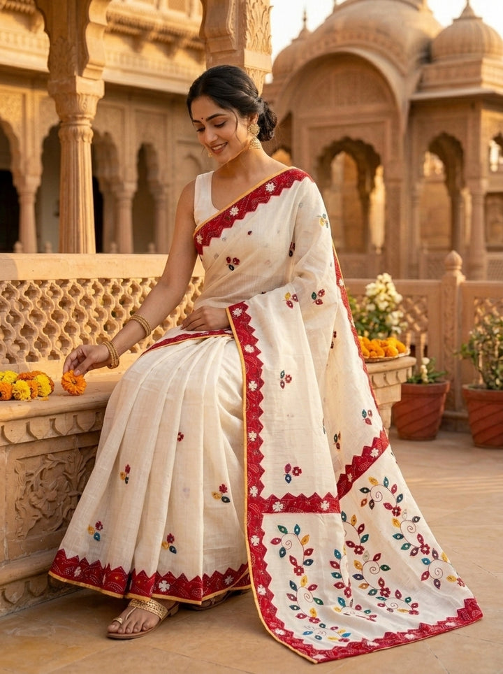 Garden Reverie Khadi Linen Saree