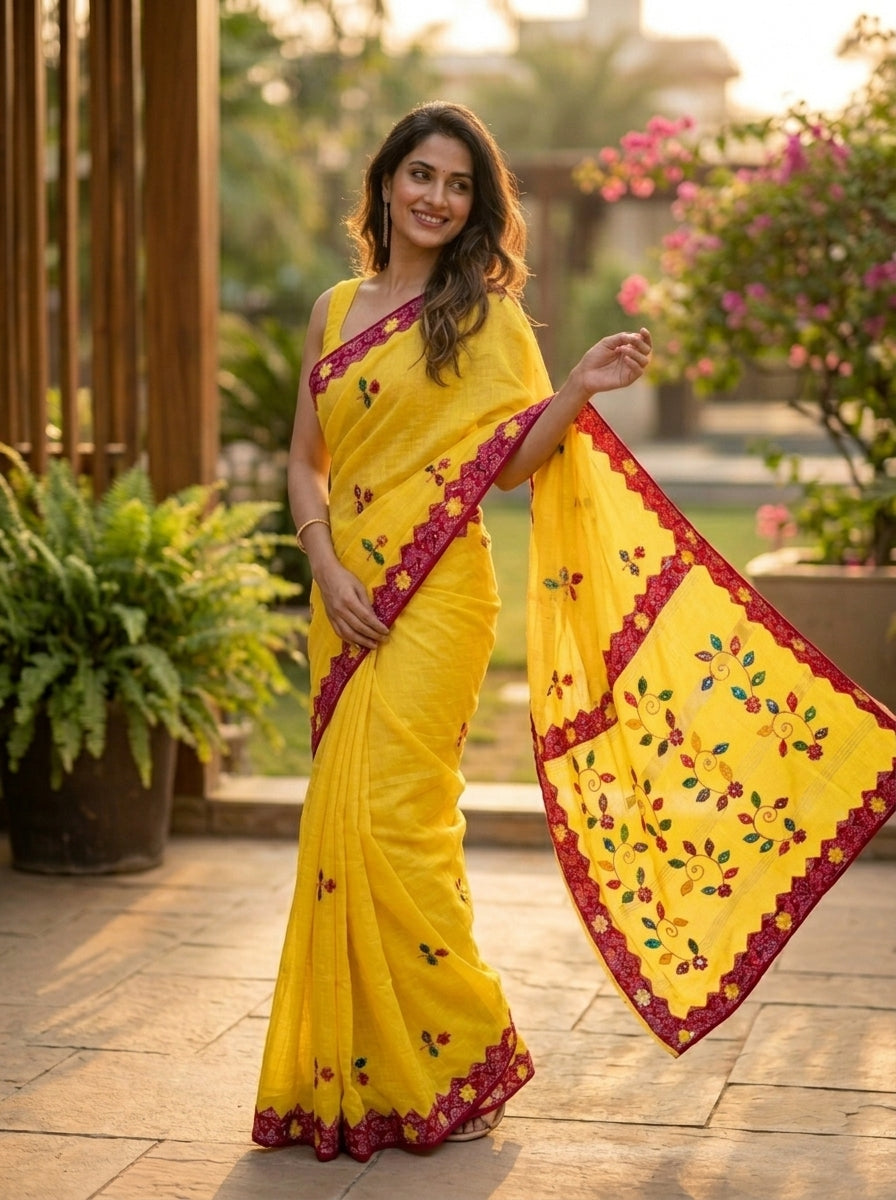 Garden Reverie Khadi Linen Saree