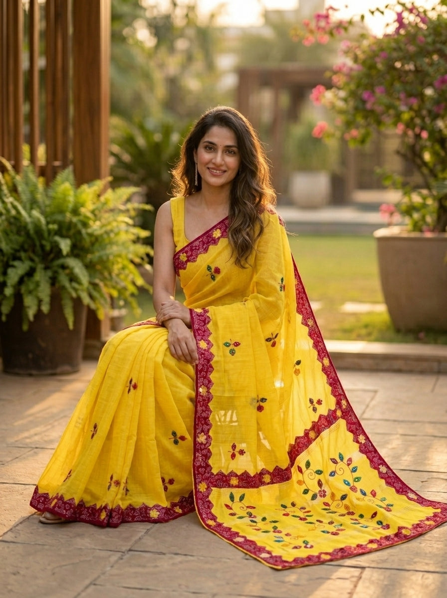 Garden Reverie Khadi Linen Saree