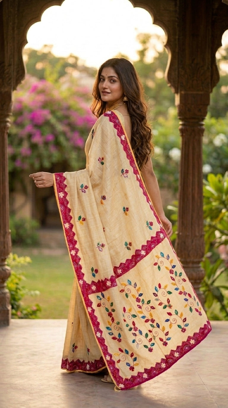 Garden Reverie Khadi Linen Saree