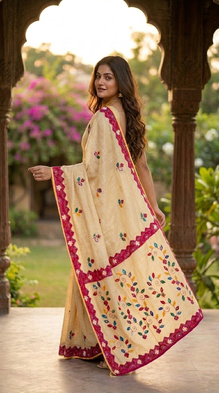Garden Reverie Khadi Linen Saree