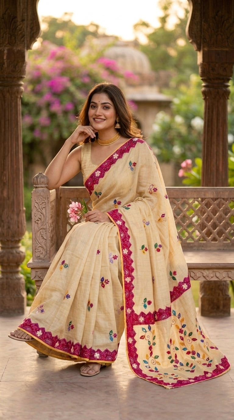Garden Reverie Khadi Linen Saree