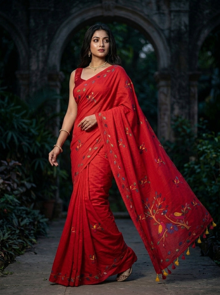 Echoes of Birdsong Khadi Cotton Saree