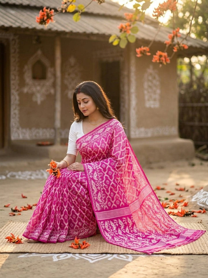 Neel Komol ( নীল কমল )Bengal Jamdani Saree (Rani Pink)