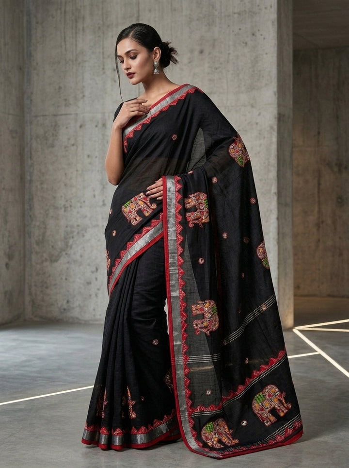Rajhasti Khadi Linen Appliqué Work Saree