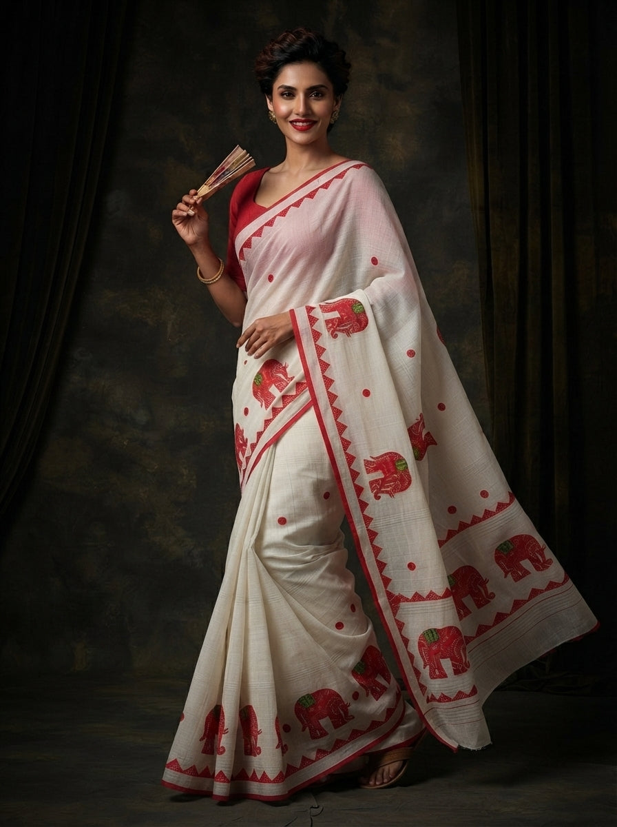 Rajhasti Khadi Linen Appliqué Work Saree