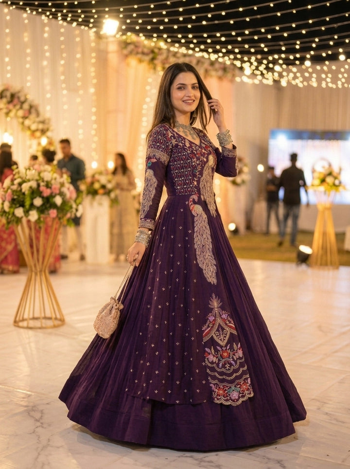 Purple Peacock Dream Vichitra Silk Lehenga