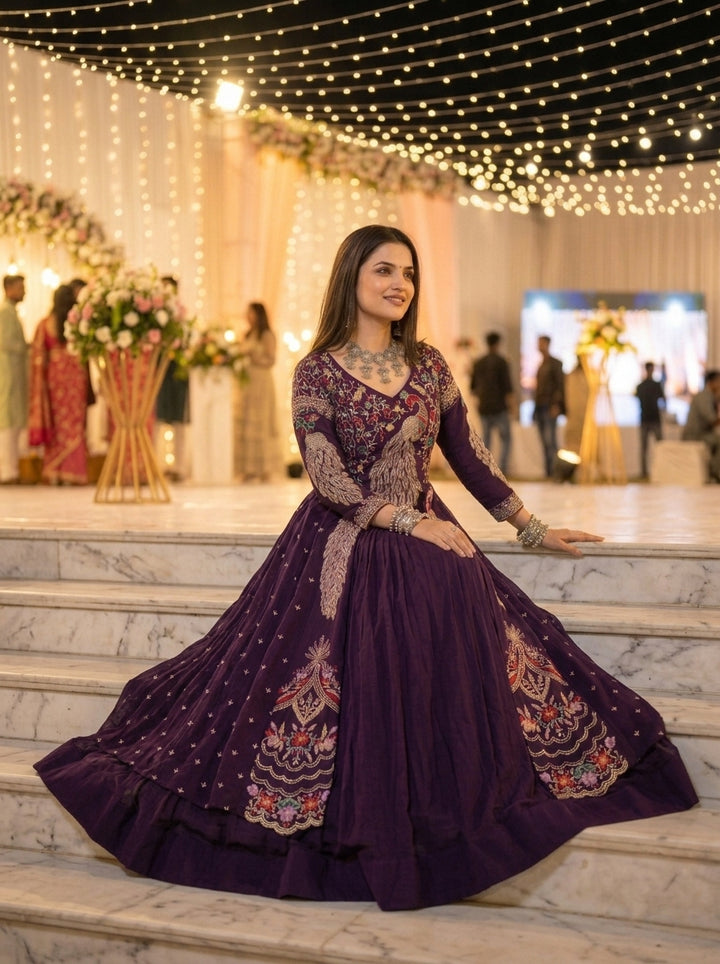 Purple Peacock Dream Vichitra Silk Lehenga