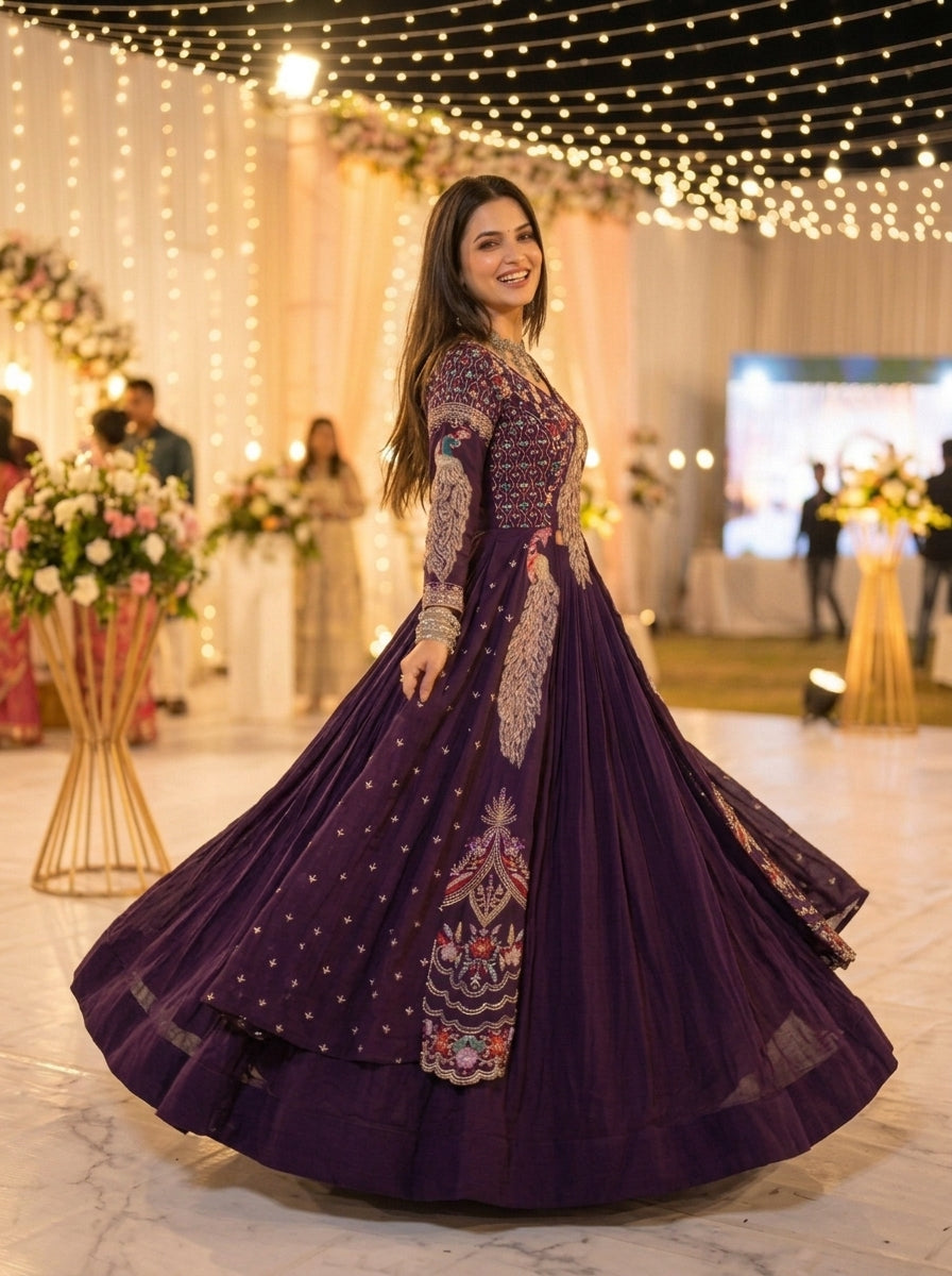 Purple Peacock Dream Vichitra Silk Lehenga