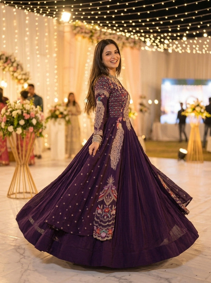 Purple Peacock Dream Vichitra Silk Lehenga