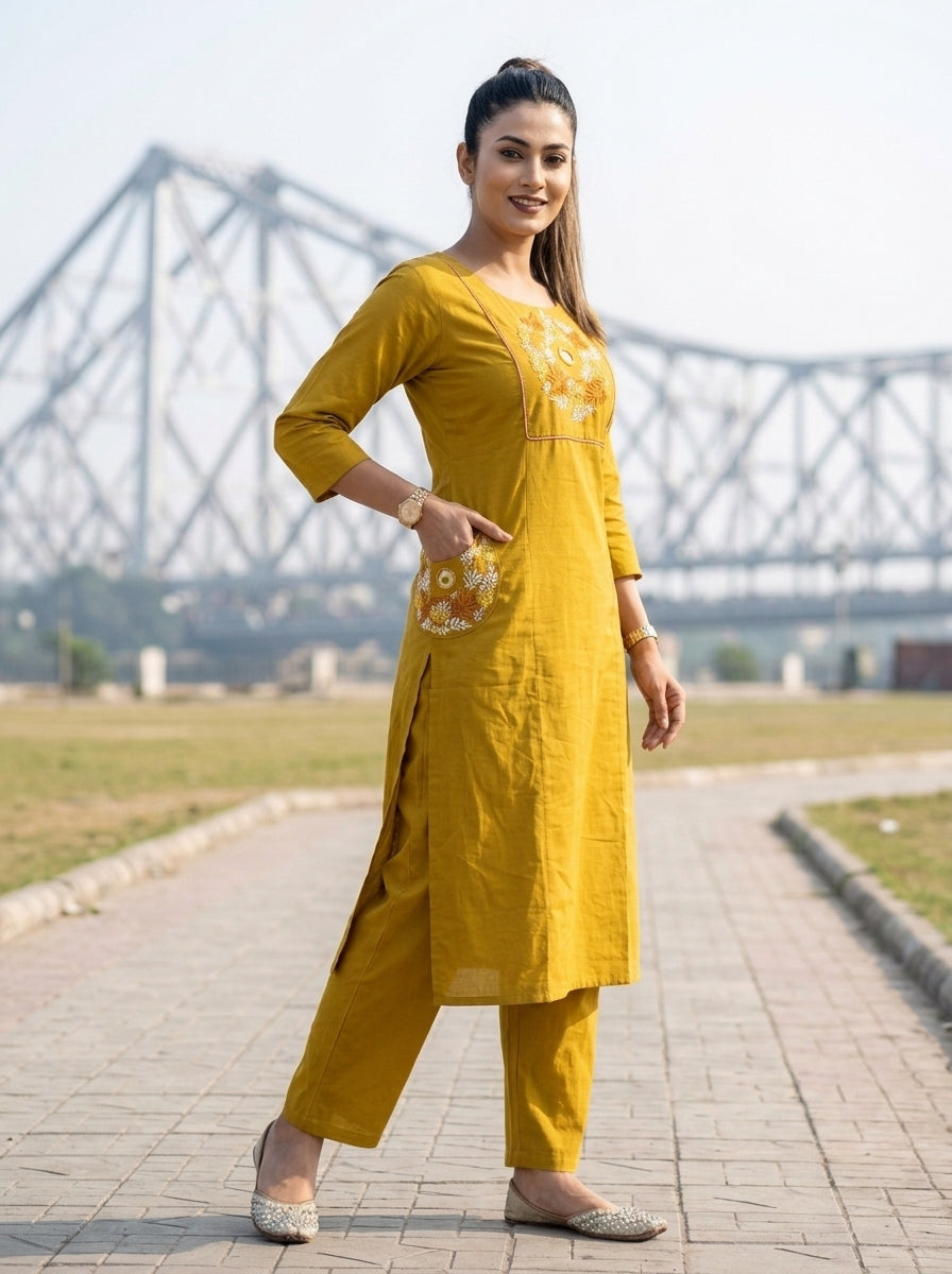 Floral Eclipse Cotton  Kurti Set