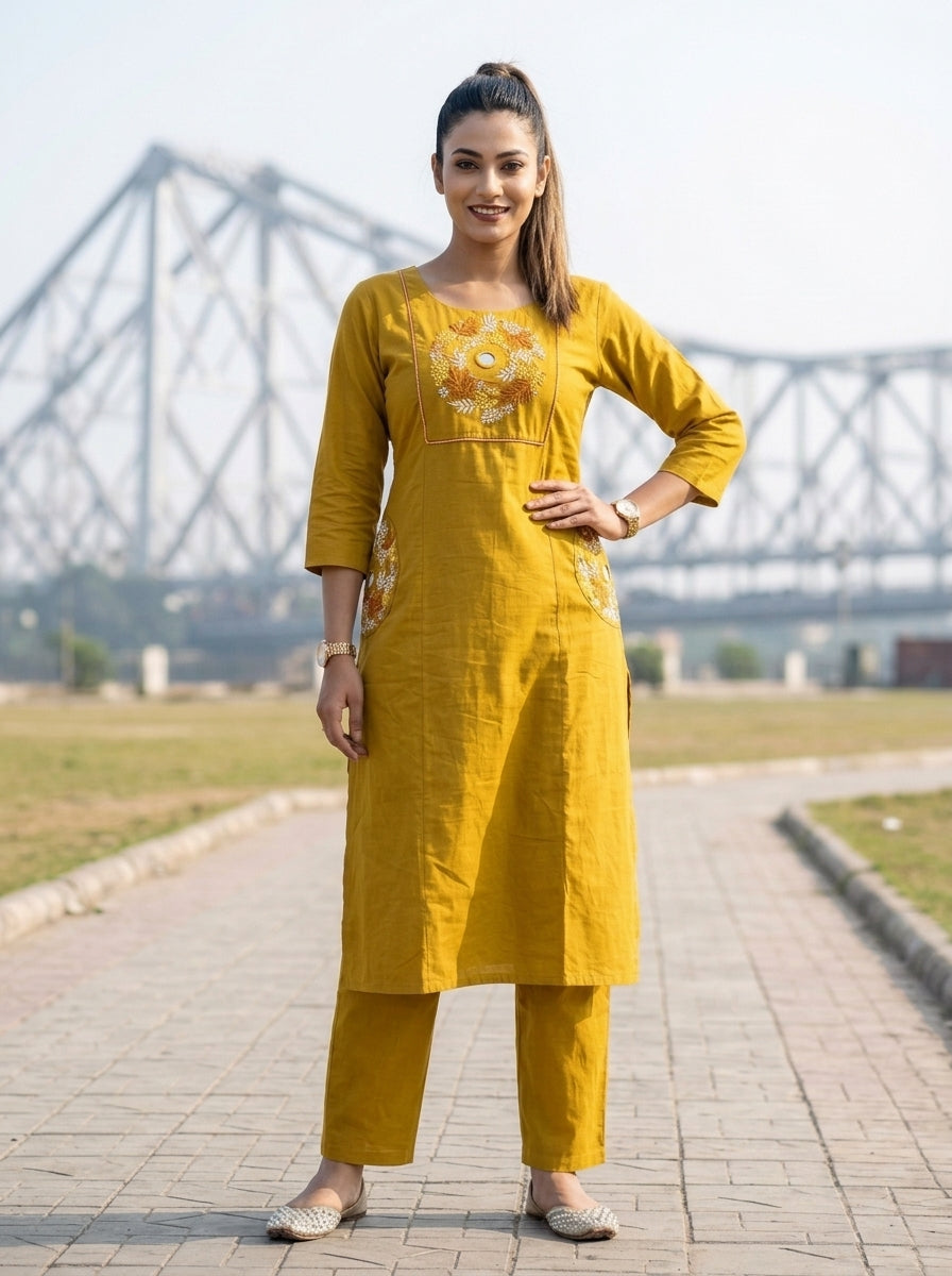 Floral Eclipse Cotton  Kurti Set