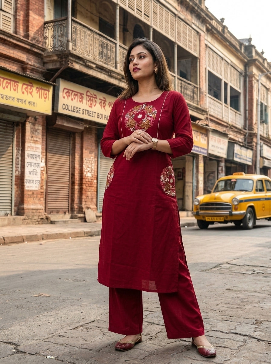 Floral Eclipse Cotton  Kurti Set