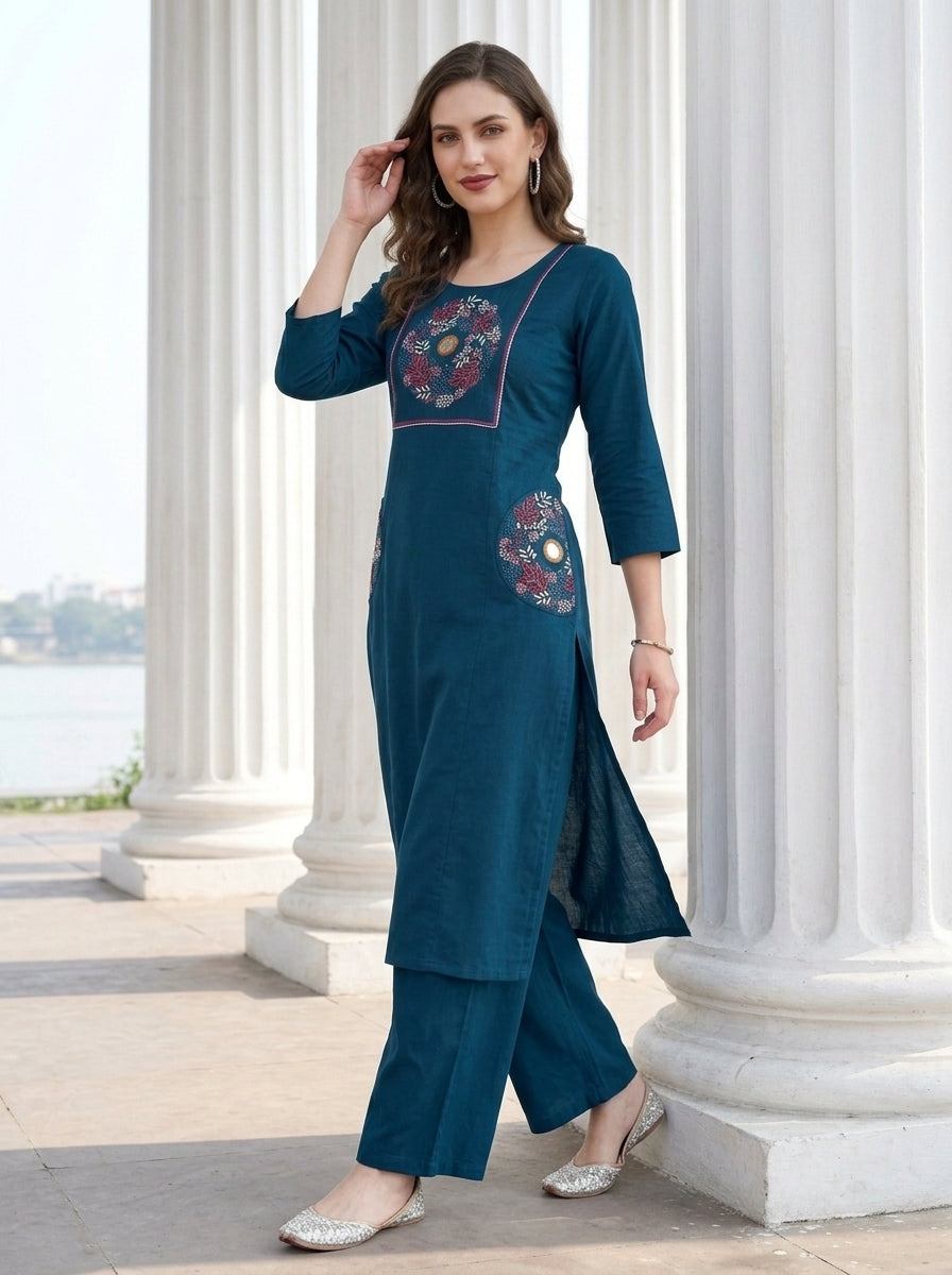 Floral Eclipse Cotton  Kurti Set