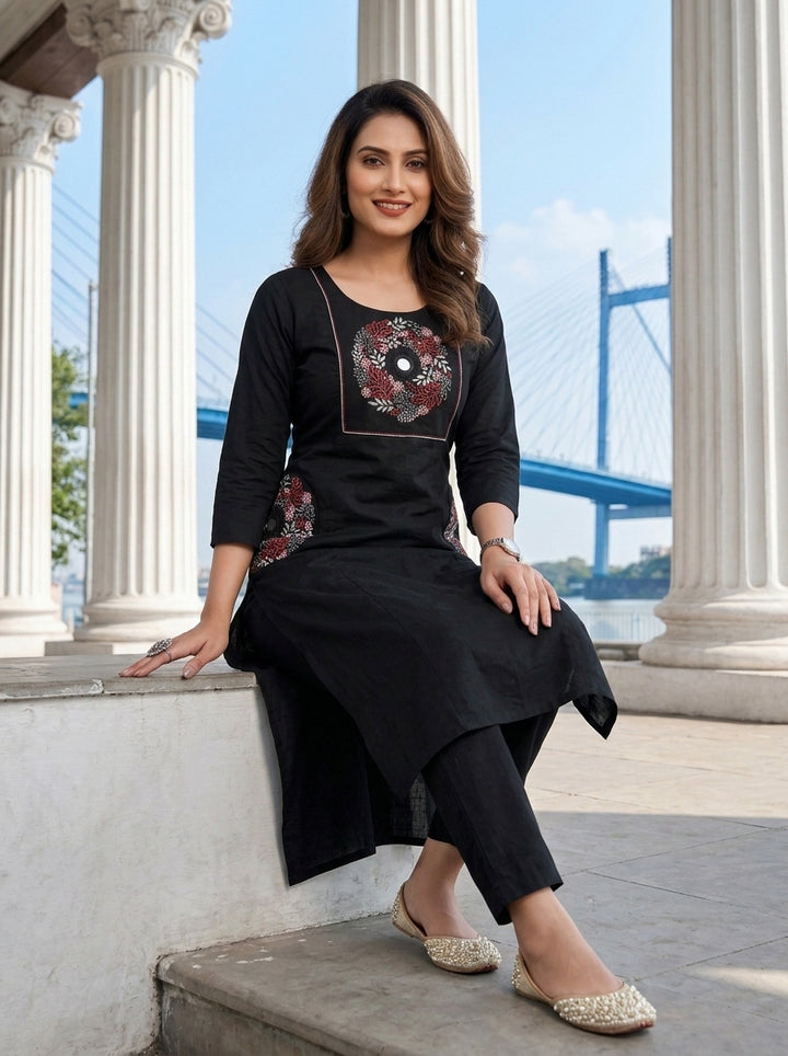 Floral Eclipse Cotton  Kurti Set