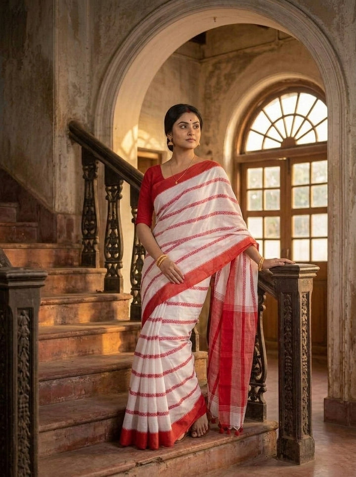 Shwetanjali Stripe Khadi Saree