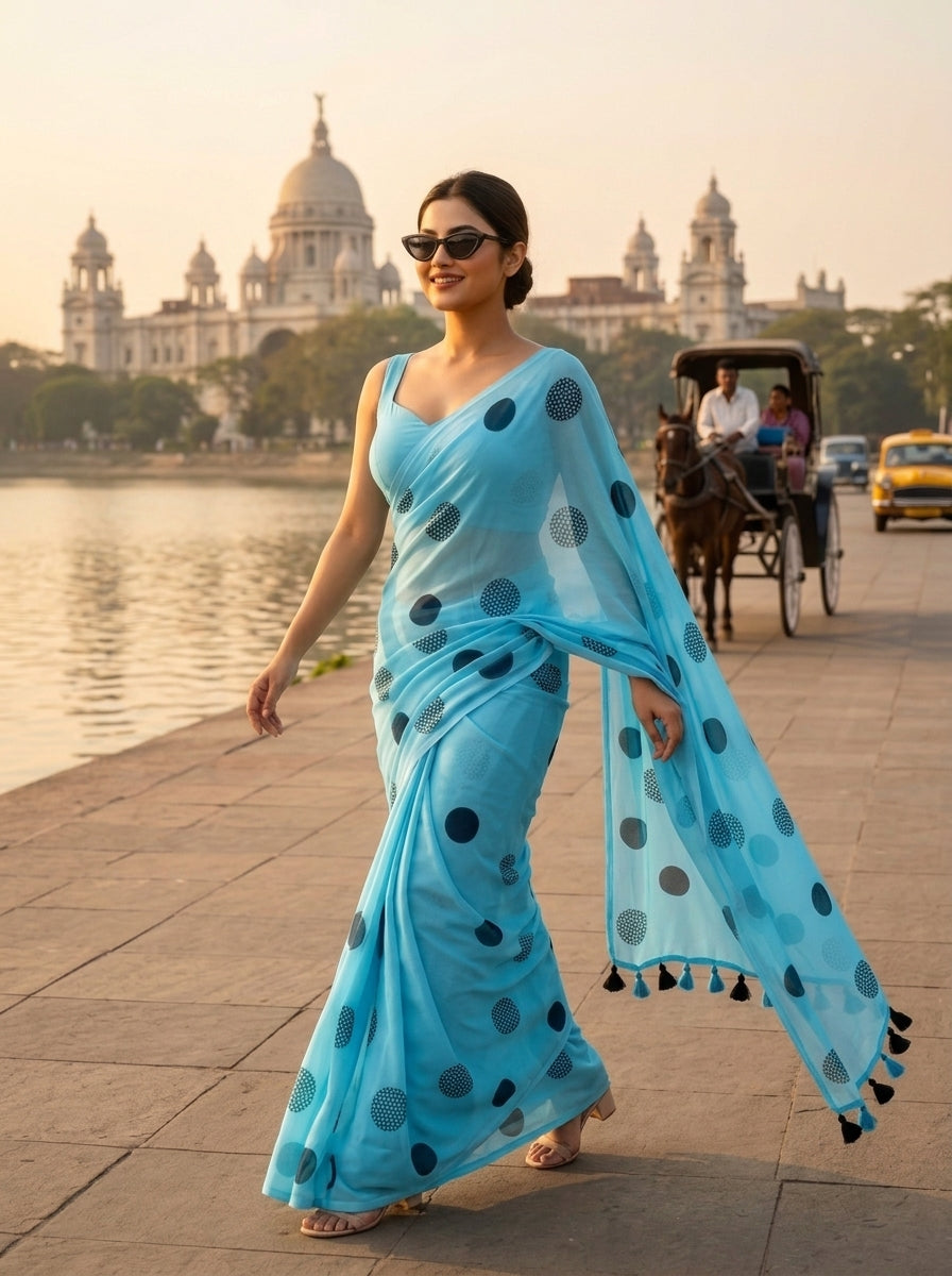 Meadow Dots Mul Cotton Saree