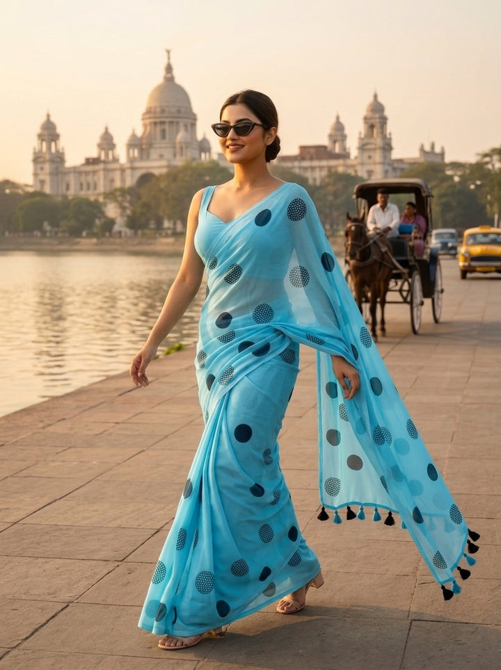 Meadow Dots Mul Cotton Saree