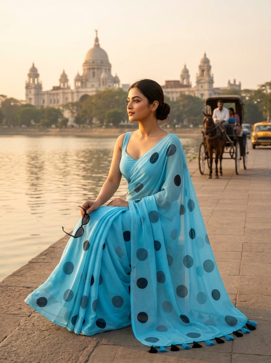 Meadow Dots Mul Cotton Saree