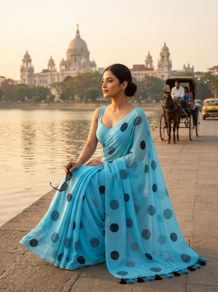 Meadow Dots Mul Cotton Saree