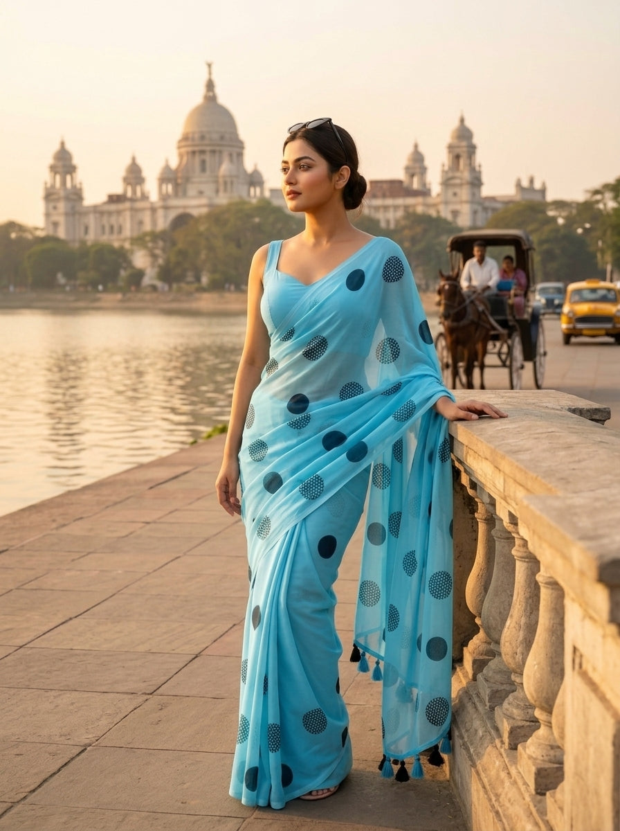 Meadow Dots Mul Cotton Saree